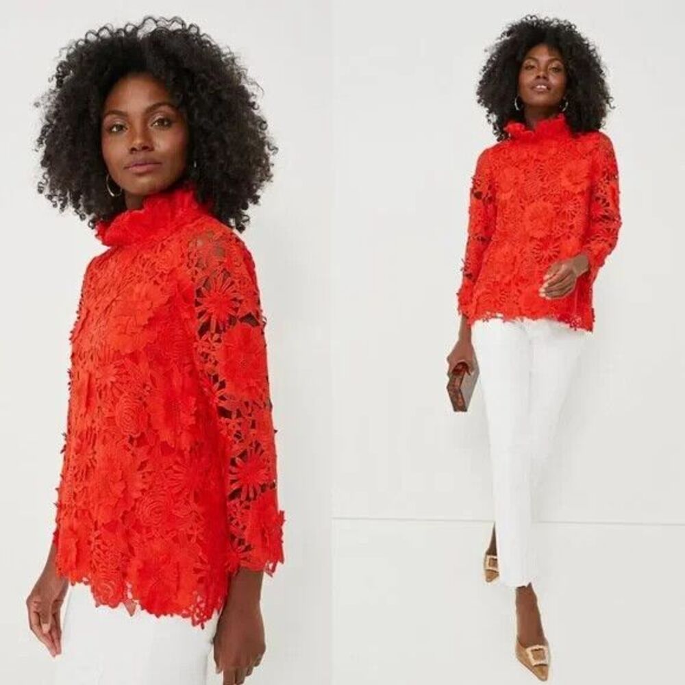 NEW Tuckernuck Red Guipure Lace Faye Blouse X Small